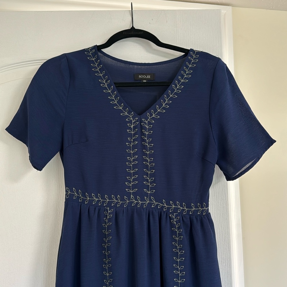 Navy blue maxi dress.